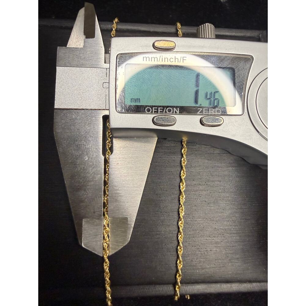 Solid 14k Italian Yellow Gold Diamond Cut Rope Chain Necklace 18” Long 1.45mm W - Picture 3 of 5